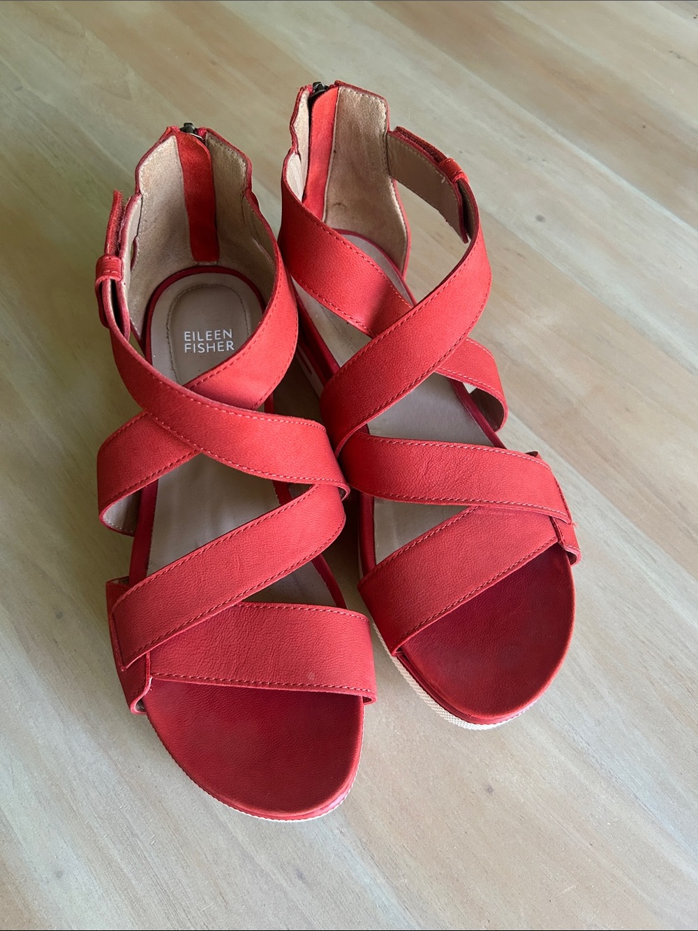 Eileen Fisher Coral Red Women’s Strappy Wedge Sandals
